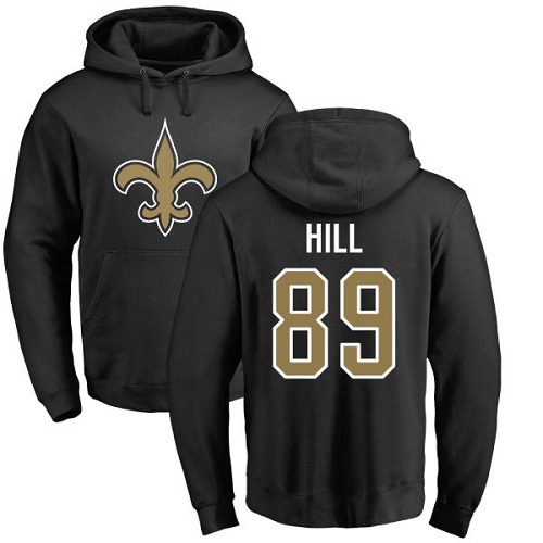 Men New Orleans Saints Black Josh Hill Name and Number Logo NFL Football #89 Pullover Hoodie Sweatshirts->new orleans saints->NFL Jersey